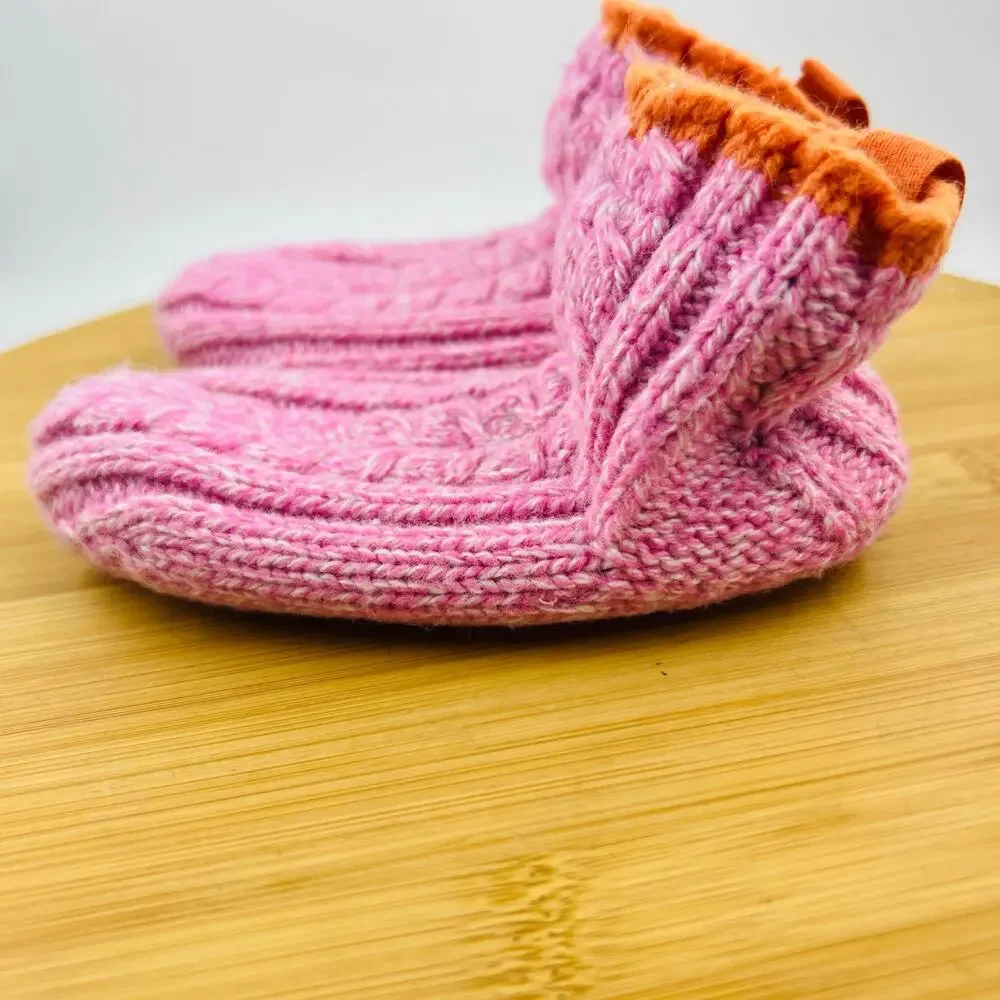 Bombas Children's Gripper Slippers Pink Cable Knit Toddler 5-7 Non Slip Socks